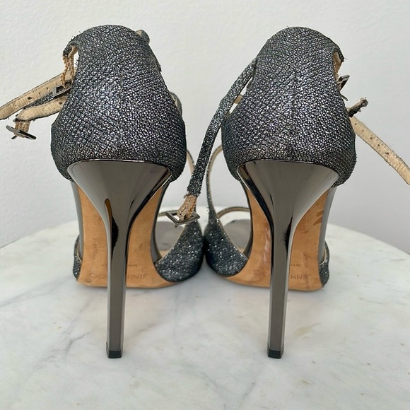 JIMMY CHOO DARK GREY GLITTER LEATHER LANCE HEELS, 37.5 - Picture 5 of 6